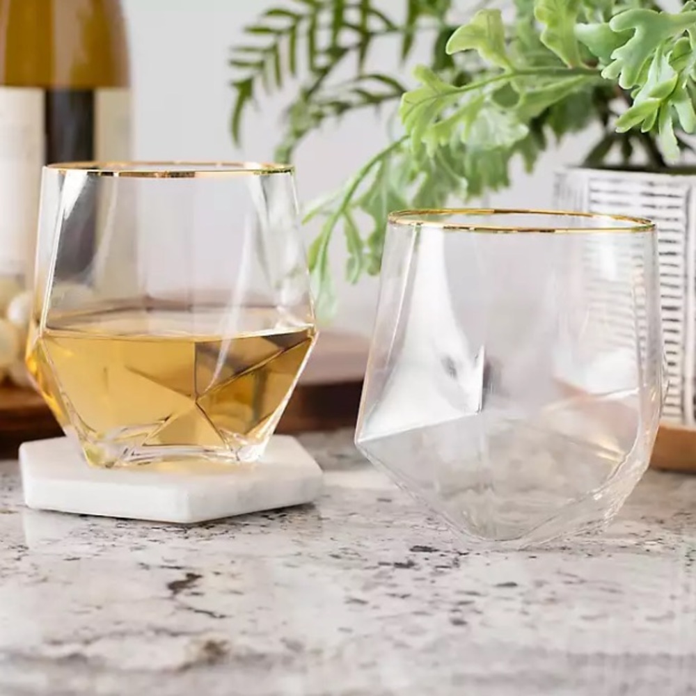 New in Box! Gold Rim Diamond Wine Glasses Set